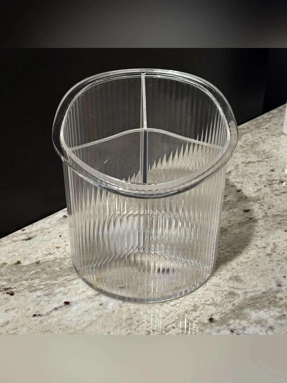 Clear Ribbed Acrylic 3-Compartment Utensil Holder